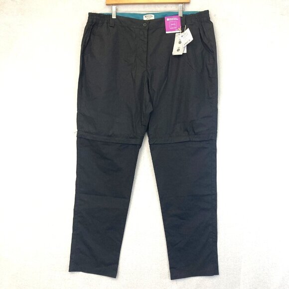 NWT Mountain Warehouse Convertible Hiking Pants Womens 16 Black Zip Off UPF 50+ - Picture 1 of 15